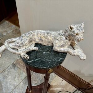 Speckled White Porcelain Leopard Gold Accents Sculpture